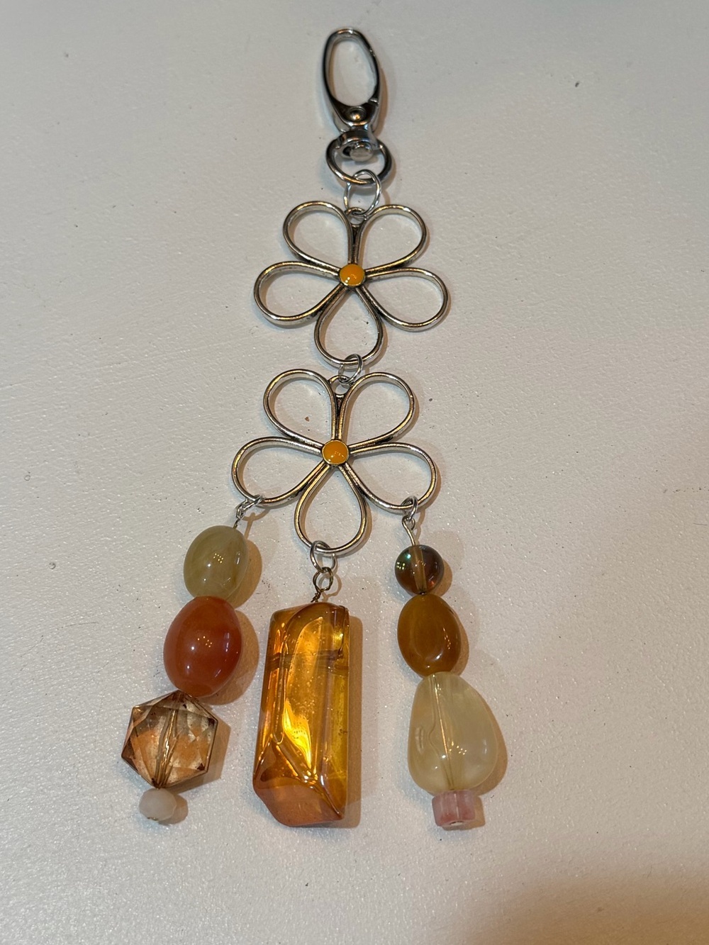 Hand Crafted Silver-Tone Flower Bag Charm with Mixed Beads NWOT